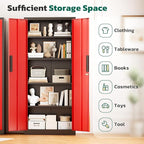 Greenvelly 63" H Metal Storage Cabinet Black Red, Locking Metal Cabinet, Store Tools, Clothes, Tableware and Toiletries, Garage Cabinets with Adjustable Shelves for Office, Home, Garage, Pantry