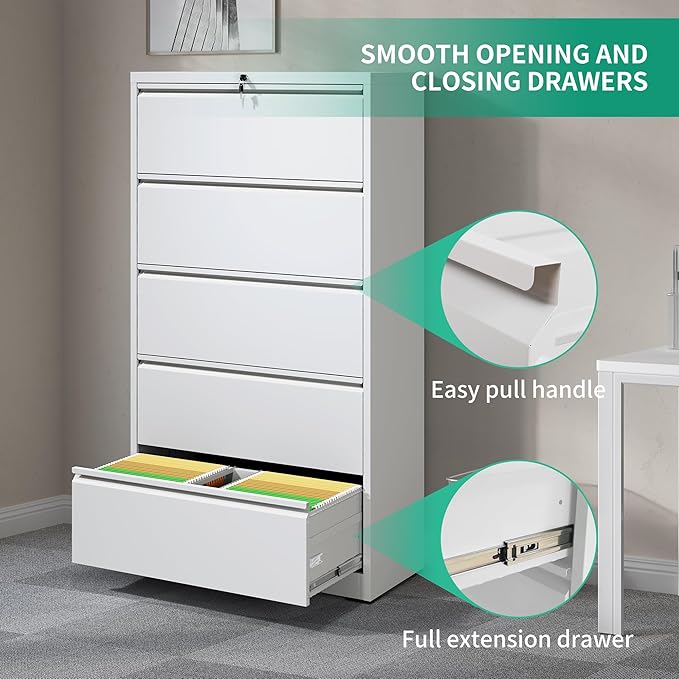 5 Drawer Lateral File Cabinets with Lock Office Filing Cabinet Steel Storage Cabinet Wide Horizontal Filing Metal Cabinets for Files Legal/Letter/A4 Size Assembly Required Assembly Required