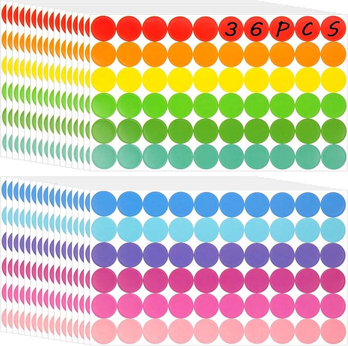 SallyFashion 2160PCS Dot Stickers 3/4 inch Color Coding Labels Round Dot Labels for Kids, 12 Color Polka Circle Label Pricing Stickers for Office Classroom Decor Must Haves, Garage Yard Sales, Papers