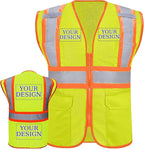 Custom Safety Vest with Logo Pockets High Visibility Reflective Vests Construction Security Workwear