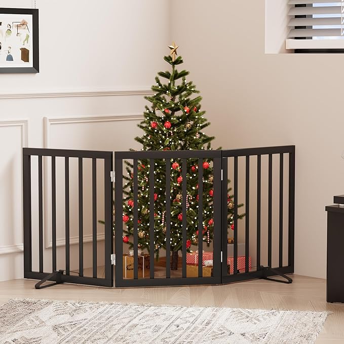 Freestanding Foldable Dog Gate - 3 Panel Room Divider (Black)