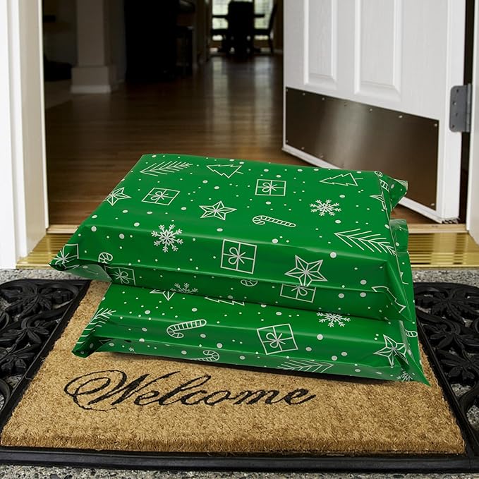 Poly Mailers 10x13 Inch 100 Pcs - Christmas printed Shipping Bags, 2.4mil Thickness, Waterproof and Tear Resistant Mailing Envelopes, Self-Sealing Packaging Bags for Small Business
