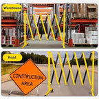 17FT Traffic Barricade with Casters, Metal Expandable Barricade, Folding Security Gate, Retractable Fence Outdoor Barricade Fence for Construction Area, Traffic Control(4pc)