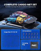 Orion Motor Tech 3x4 ft Heavy Duty Cargo Net for Pickups SUVs Vans Semis, 6x8ft Max Bungee Cord Net for Truck Bed Roof Rack Trailer More with Handmade Knotting, 12 Carabiners, Storage Bag