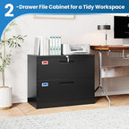 2 Drawer File Cabinet, Lateral Filing Cabinets for Home Office, Office Storage Drawers with Lock, Hanging Files Legal/Letter A4 Size (Assemble Required,Black)