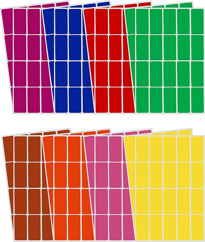 Royal Green Rectangular Color Coding Stickers 1.57inch x 0.75 inch Rectangle Label in 8 Assorted Colored Tags Labels - (40mm x 19) 320 Pack