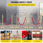 VEVOR Velvet Ropes and Posts 6 Pcs Red Velvet Rope 5 ft, Stanchions Solid Base with Ball Top, Crowd Control Barriers Gold Stanchions, Red Carpet Poles, Crowd Control Ropes and poles for Party Supplies