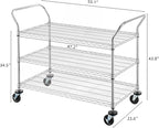 Finnhomy 3-Tier Commercial Grade Rolling Cart, Heavy Duty Utility Carts with Wheels and Handles, Kitchen Trolly on Wheels, Metal Serving Shelves with 700 lbs Capacity, Shelf Size 24" D x 48" W, NSF