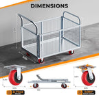 2IN1 Steel Panel Cart Dolly – Heavy Duty Drywall Lumber Truck Cart with 3000 LBS Capacity, 44 x 28 Inch 2.2MM Steel Plate, 6" Swivel Brake Wheels, 1 Front & 3 Side Handrails (X Large with Cage)