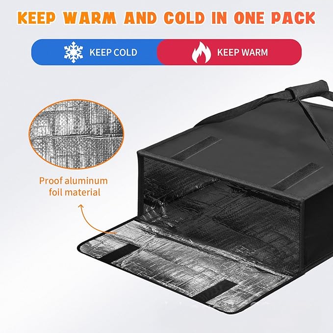 Insulated Pizza Delivery Bag,Pizza Warmer Bags, Insulated Food Delivery Bag, Premium Large 20 X 20 X 6 Inch Takeway Bags Suitable For Cold and Hot Food,Pizza,Home Delivery