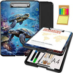 Clipboard with Storage,Office Supplies Nursing Clipboards Folder with Pen Holder Plastic Foldable Clip Board with Storage for Nurse Teacher,Turtle in Sea