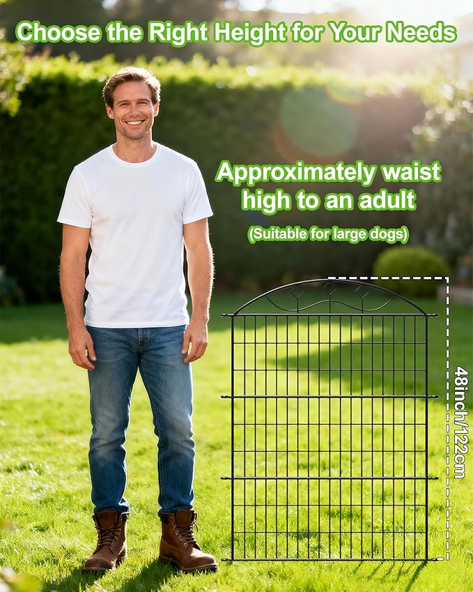 40in Tall 10-Panel Metal Garden Fence with Gate, No Dig Temporary Yard Fencing, Reusable Animal Barrier for Large Dogs & Garden Protection, Black(with Lock)