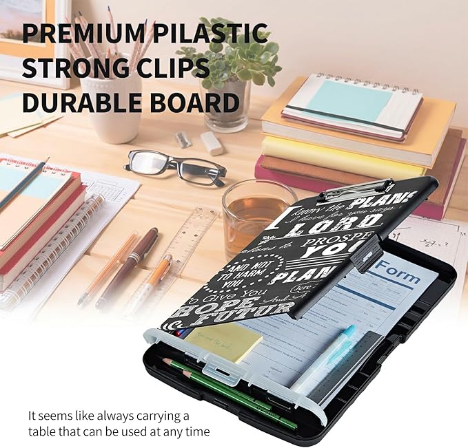 Clipboard with Storage High Capacity Plastic Nursing Clipboards with Pen Holder File Folder Storage Box Clipboard with Heavy Duty Clips for Teacher,Doctor,Offices-Jeremiah 29-11 Bible Verse