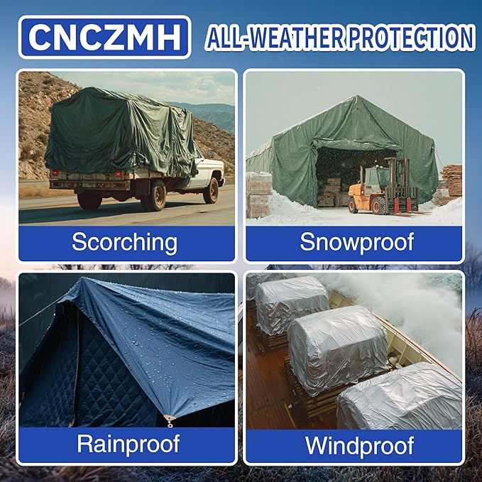 Heavy Duty Tarp Waterproof 12x16 Feet, 10 Mil Thick Green Poly Tarps Outdoor, Metal Grommets, Reinforced Edges, Multipurpose Tarpaulin Protective Cover for Camping, Boat, Swimming Pools, Car