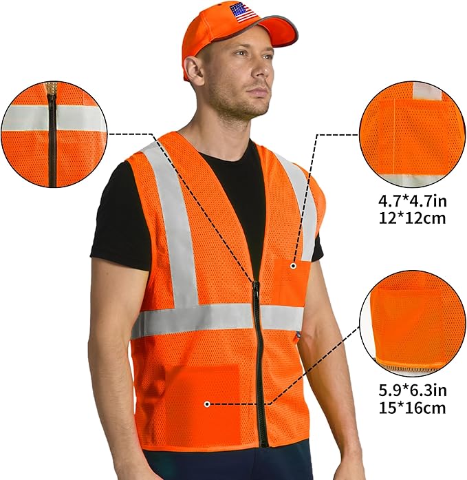 AYKRM 2 Pockets Reflective Safety Vest High Visibility Class II Mesh Vest for Women & Men Meets ANSI Standards