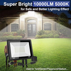 100W LED Flood Light Outdoor, 10000LM Bright Plug-in Flood Lights with Switch, IP66 Waterproof Exterior Security Lights, LED Work Light for Garage, Yard, Garden, Playground, Stadium, Arena