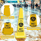 BESEA Caution Wet Floor Sign 3 Pack, 28" Heavy Duty Safety Cone with Weighted Base, Yellow 4-Sided Bilingual Warning Sign, Non-Slip Floor Safety Cone for Restaurants, Stores, Schools, Hotels