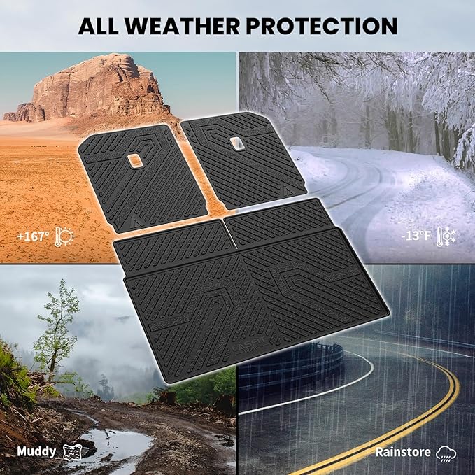 LASFIT Trunk Mat & Backrest Mats for Rivian R1S 2026 2025 2024 2023 2022, All Weather TPE Custom Fit Cargo Liner for R1S Cargo Mat, Black, Easy to Clean