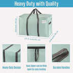 VENO 4 Pack Moving Bags and Large Christmas Storage Bins with lids. Alternative to Moving Boxes, Packing Supplies for College. Extra Large Heavy Duty Totes for Packaging (Shiny Light Green, 4 Pack)