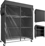 REIBII 4-Tier Storage Shelves Wire Shelving Unit with Cover & Wheels, Heavy Duty Metal Shelving for Dorm Storage Shelves, Garage Storage Rack Commercial Shelf, Pantry, Kitchen, 36" W*14.3" D*56.5" H