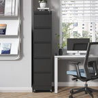5 Drawer Mobile File Cabinet, Metal Filing Cabinet with Lock and Wheels, Home Office Rolling File Cabinets for Legal/Letter Hanging File Folders, Un-Assembled (Black)