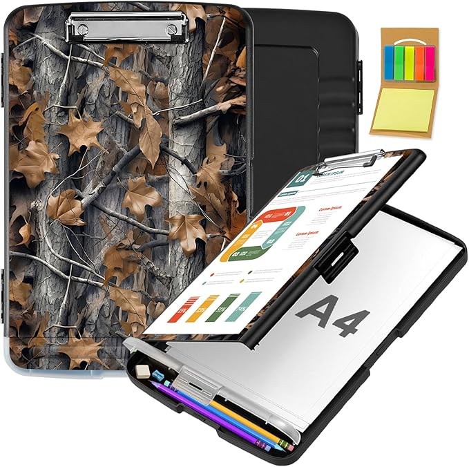 Clipboard with Storage,Office Supplies Nursing Clipboards Folder with Pen Holder Plastic Storage ClipBoard Foldable for Teacher Nurse,Camouflage Forest