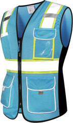 Safety Vest for women, Hi vis Reflective Lady Work vest With 9 Multi Pocket And Zipper