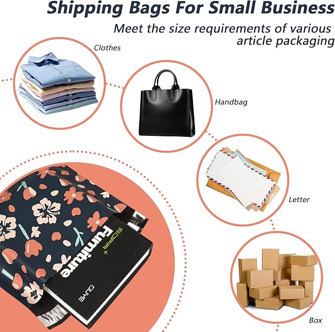 Poly Mailers 12x15.5 Inch 50 Pcs - Tulip printed Shipping Bags, 2.4mil Thickness, Waterproof and Tear Resistant Mailing Envelopes, Self-Sealing Packaging Bags for Small Business