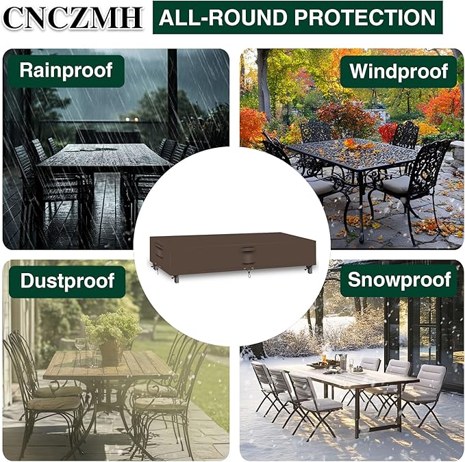 Heavy Duty Patio Furniture Covers Waterproof, 600D Outdoor Furniture Cover Waterproof for Sectional Sofa Couch, Outdoor Dining Table and Chair Set Covers 140''L x 80''W x 32''H, Brown