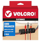 Velcro Brand Cord Organizer for Desk & Nightstand, Stocking Stuffers for Adults, 5 Cable Slots with Sleeve Routing, Adhesive Wire Holder for Cord Management, Home, Office & Gaming, Black 2 Pack