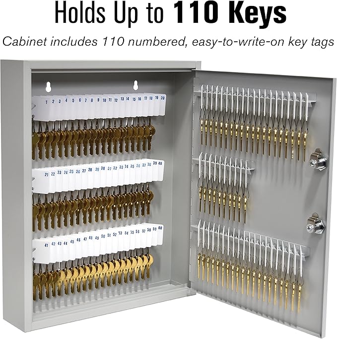 STEELMASTER by BankSupplies 110 Key Cabinet | Dual Lock Control Key Box | Welded 22 Gauge Steel Construction | Scratch Resistant | Write-On Key Tags for Easy Identification