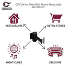 Crowd Control Warehouse - CCW Series WMB-125 Fixed Wall Mount Retractable Belt Barrier - 11 Foot, Black/Yellow Stripe Belt with Black Steel Case