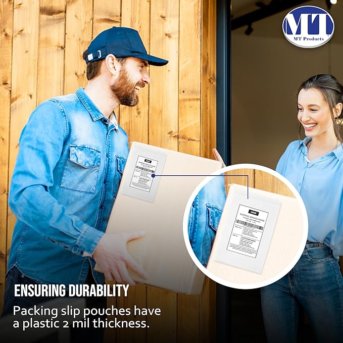 MT Products Blank Envelope Shipping Label Sleeves - 6.5" x 10" Packing Slip Pouches for Shipment/Return - Pack of 100