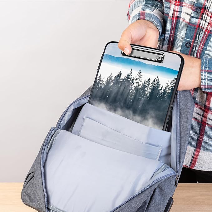 Clipboard with Storage,Heavy Duty Plastic Storage Clipboard with Low Profile Clip,Teacher Must Haves,Office Supplies,Nature Mountain Forest