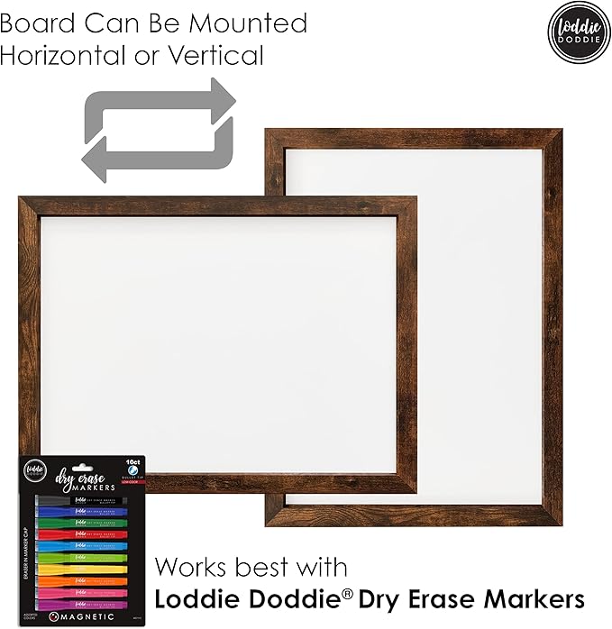 Loddie Doddie Magnetic Dry Erase Whiteboard for Wall - 18" x 24" Rustic Wood Frame with Built-in Marker Tray - Dry Erase Board - Magnetic Board