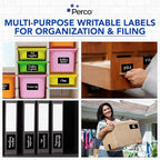 Perco Black 3x5 Inch Perforated Sticker Labels — 150 Stickers Per Roll — with Permanent Adhesive for Inventory Management, Color Coding, Moving Boxes, Retail, Organizing, Crafting & More — Made in USA