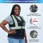 Lace-Mesh Safety Vest for Women & Men - Breathable, High Visibility Vest with Zipper & ANSI Class 2 Reflective Strips