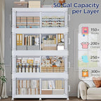 150GAL Storage Bins with Lid and Wheels, Stackable Closet Organizers and Storage Drawer, Collapsible Storages Box with Dividers, Foldable Plastic Cabinet for Room, Kitchen, 3 Pack White