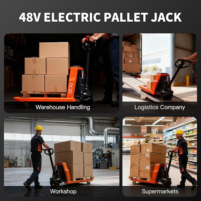Full Electric Pallet Jack, 4400lbs Capacity Pallet Truck, 48V 20AH Lithium Battery Powered, 6 Hours Working Time, 3.35 to 7.68 Inch Lift Hight, 48 x 27 Inch Fork Size, for Material Handling