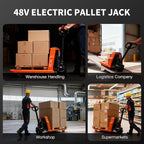 Full Electric Pallet Jack, 4400lbs Capacity Pallet Truck, 48V 20AH Lithium Battery Powered, 6 Hours Working Time, 3.35 to 7.68 Inch Lift Hight, 48 x 27 Inch Fork Size, for Material Handling