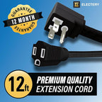 12 ft Heavy Duty Appliance Extension Cord, 14 AWG, 15A 125V 1875W, 3 Prong Flat Plug, ETL Listed, Short Power Extension Cable for Air Conditioner, Refrigerator, Microwave, Indoor Use, Black
