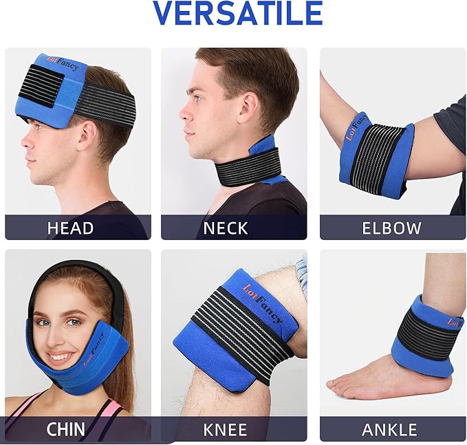 LotFancy Ice Packs for Injuries Reusable, 2 Gel Packs Wrap for Knee Head Neck Ankle Wrist Elbow Foot Legs Back Joint Pain Relief, Hot Cold Therapy for Surgery Recovery, First Aid