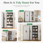 Crownland 63" Metal Storage Cabinet, Lockable Garage Storage Cabinets, High Office Cabinet with Adjustable Shelves for Garage, Home Office, Pantry, File(Grey & Light Grey)