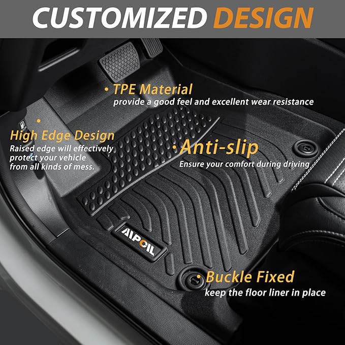 AIPOIL® Floor Mats & Cargo Liner Set for 2016-2022 BMW X1 All Weather Protection TPE Anti-Slip Automotive Full Set Custom Car Mats Accessories - Black