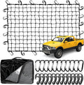 Cargo Net for Pickup Truck Bed, 4'x6' Stretches to 8'x12' Natural Latex Core Heavy Duty Bungee Cargo Net with 12 Carabiners +12 ABS Hooks, Compatible with Ford, Dodge, Chevrolet, Toyota, GMC