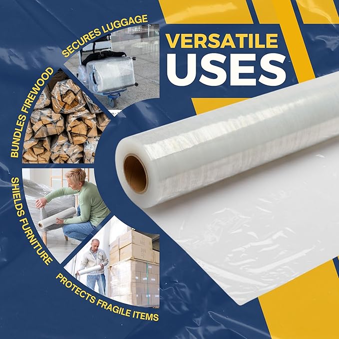 Rockin Rolls Stretch Film Wrap – 18" x 1500 FT x 55 Gauge, 1 Roll Heavy Duty Pallet Wrap, Clear Plastic Moving Wrap for Packing, Shipping, Furniture & Luggage – Durable Self-Adhering Shrink Wrap Roll