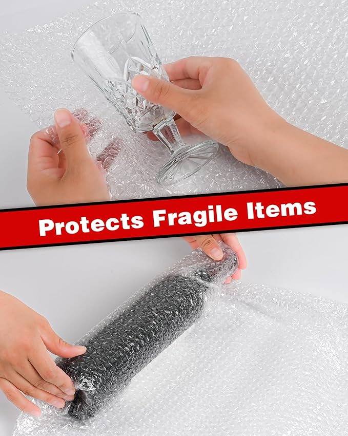 2-Pack Bubble Cushioning Wrap Rolls, 3/16" x 8" x 72' ft Total [2 Rolls of 36 Feet], Perforated 12" 20 Fragile Stickers for Shipping, Packaging, Mailing
