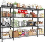 REIBII 78.4''W Wire Shelving Garage Shelving Unit Load 1500LBS,4 Tier Metal Shelving with Adjustable Metal Shelf Storage Shelves for Pantry Shelves Commercial Shelf Kitchen Garage 11.8''Dx59''H