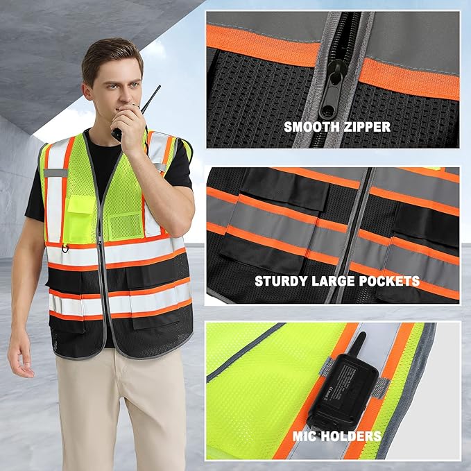 BeautyWill Custom Logo 10/20 Pack Safety Vest Class2 High Visibility Vest with Pockets Breathable Construction Vest Bulk