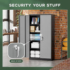 Greenvelly Metal Storage Cabinet, 72" Locking Metal Garage Storage Cabinet with Doors and 4 Adjustable Shelves, Lockable Steel Cabinet for Home Office, Garage, Shop, School (Black Grey 36" W x 18" D)